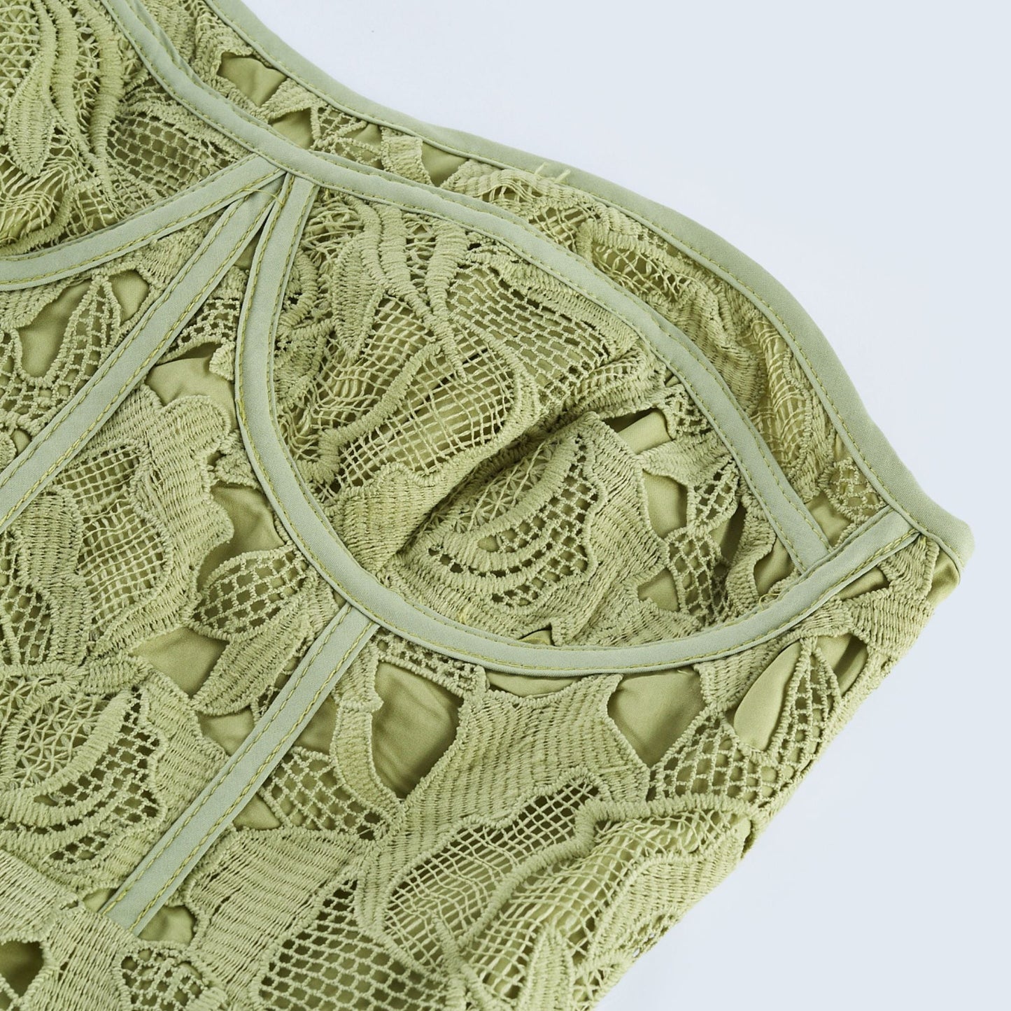 Inès lace floral embroidered cut-out midi dress in Green