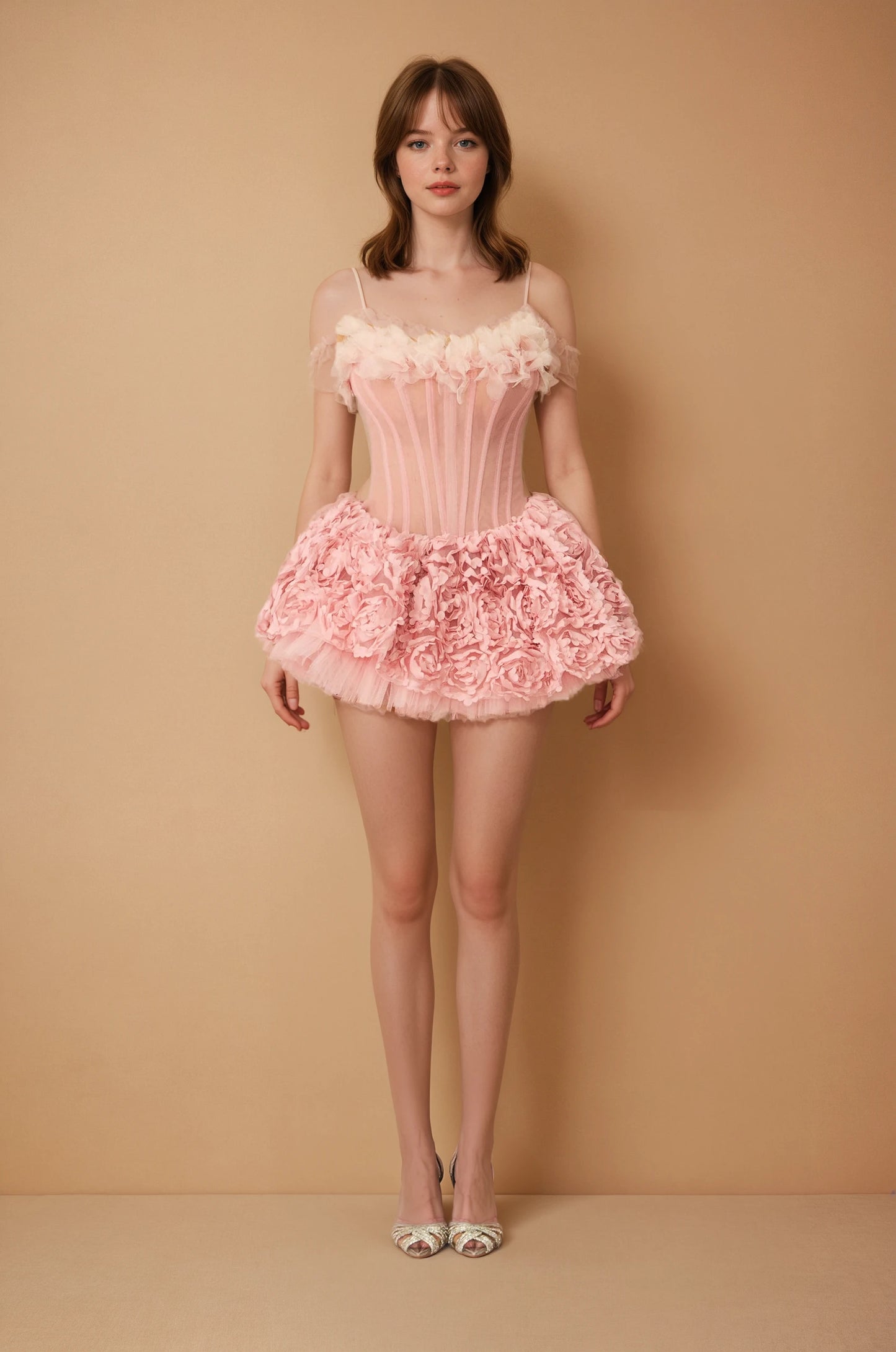 Anne Floral Applique Strapless Corset Mini Dress