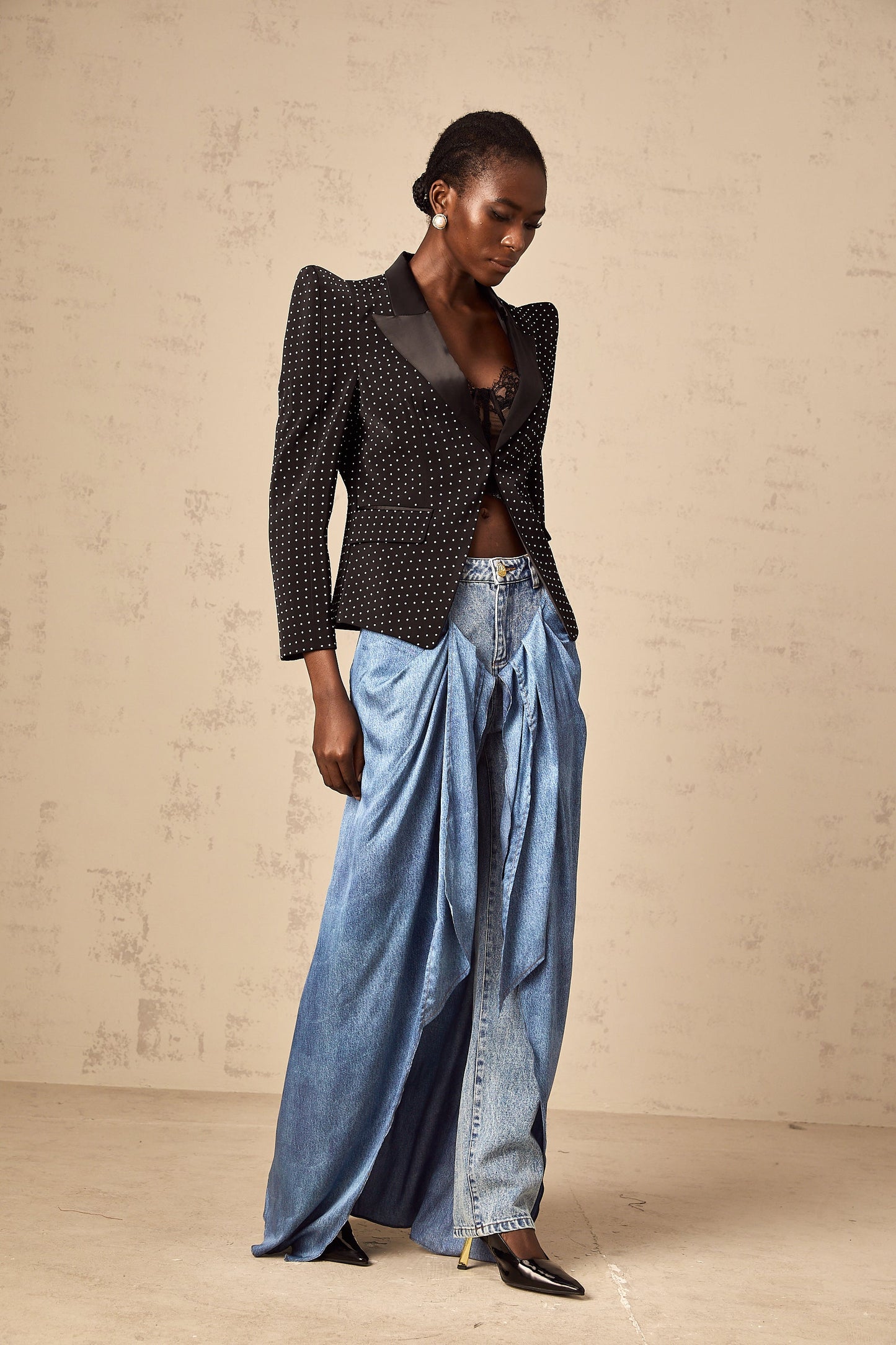 Dorothée black polka-dot blazer