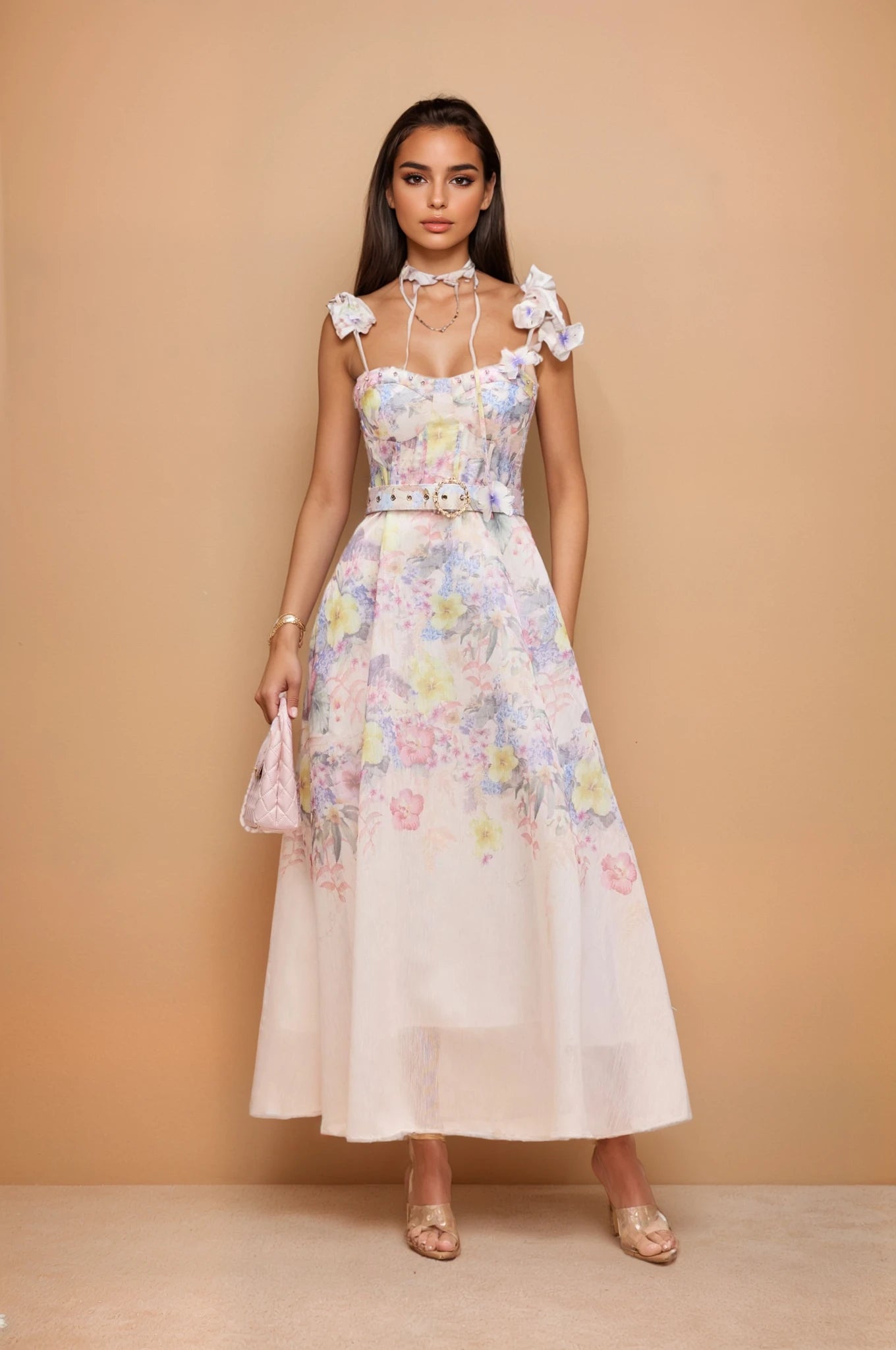 Tasha Floral Strap Corset Maxi Dress