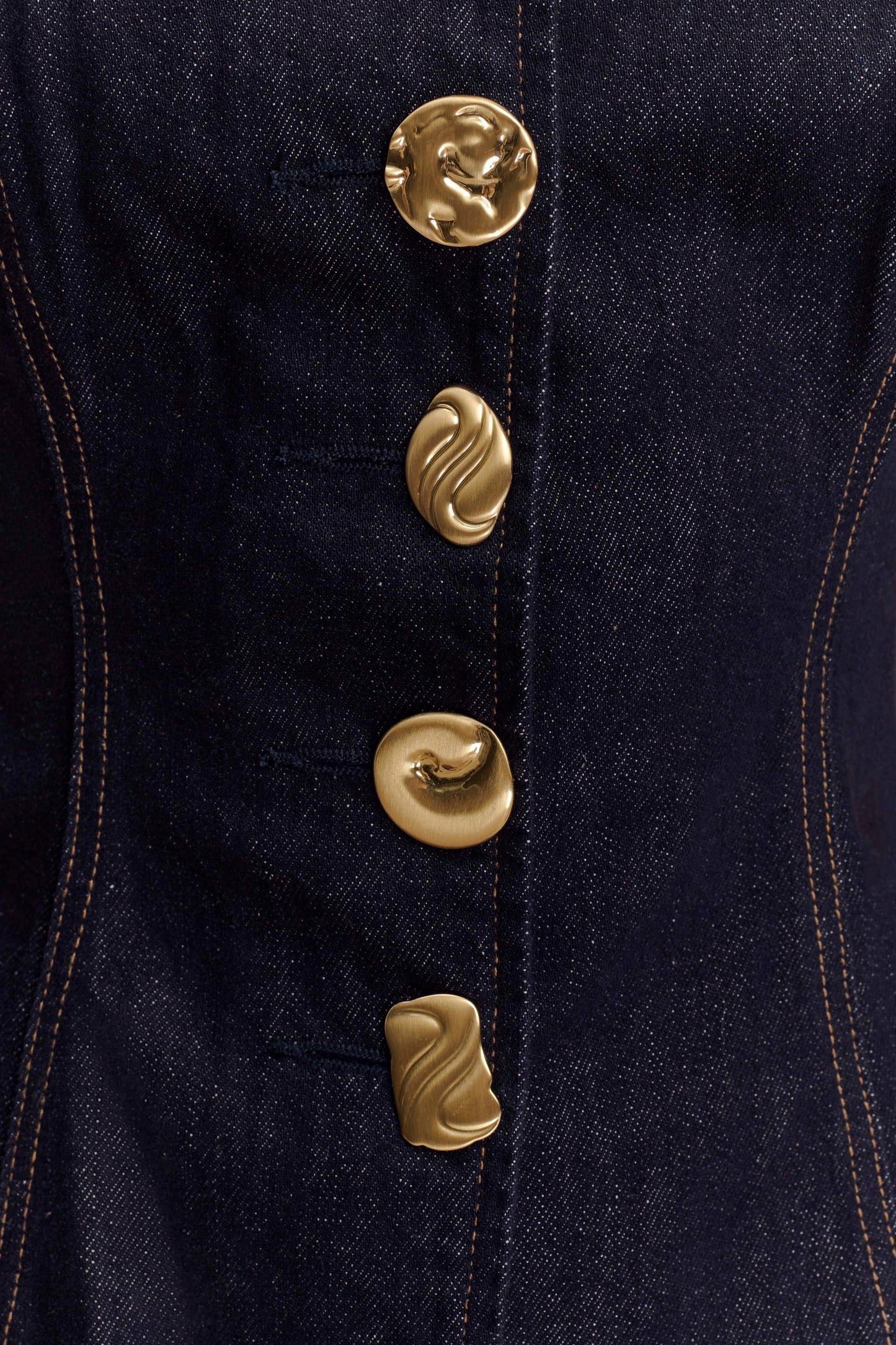 Mave : Sleeveless Buttoned Denim Top - Washed Indigo Blue