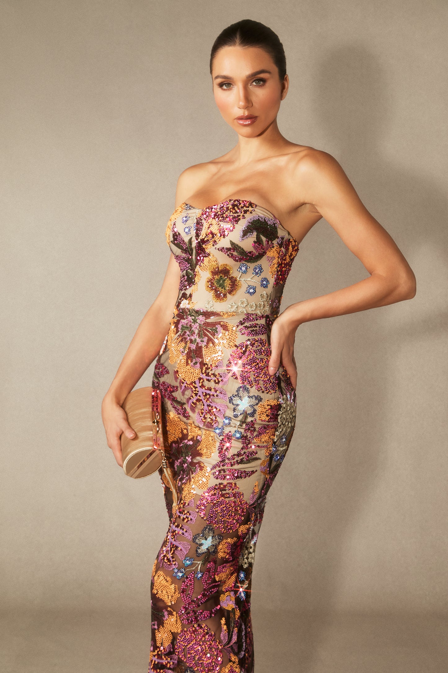 Aurora Floral-embroidered Strapless Maxi Dress