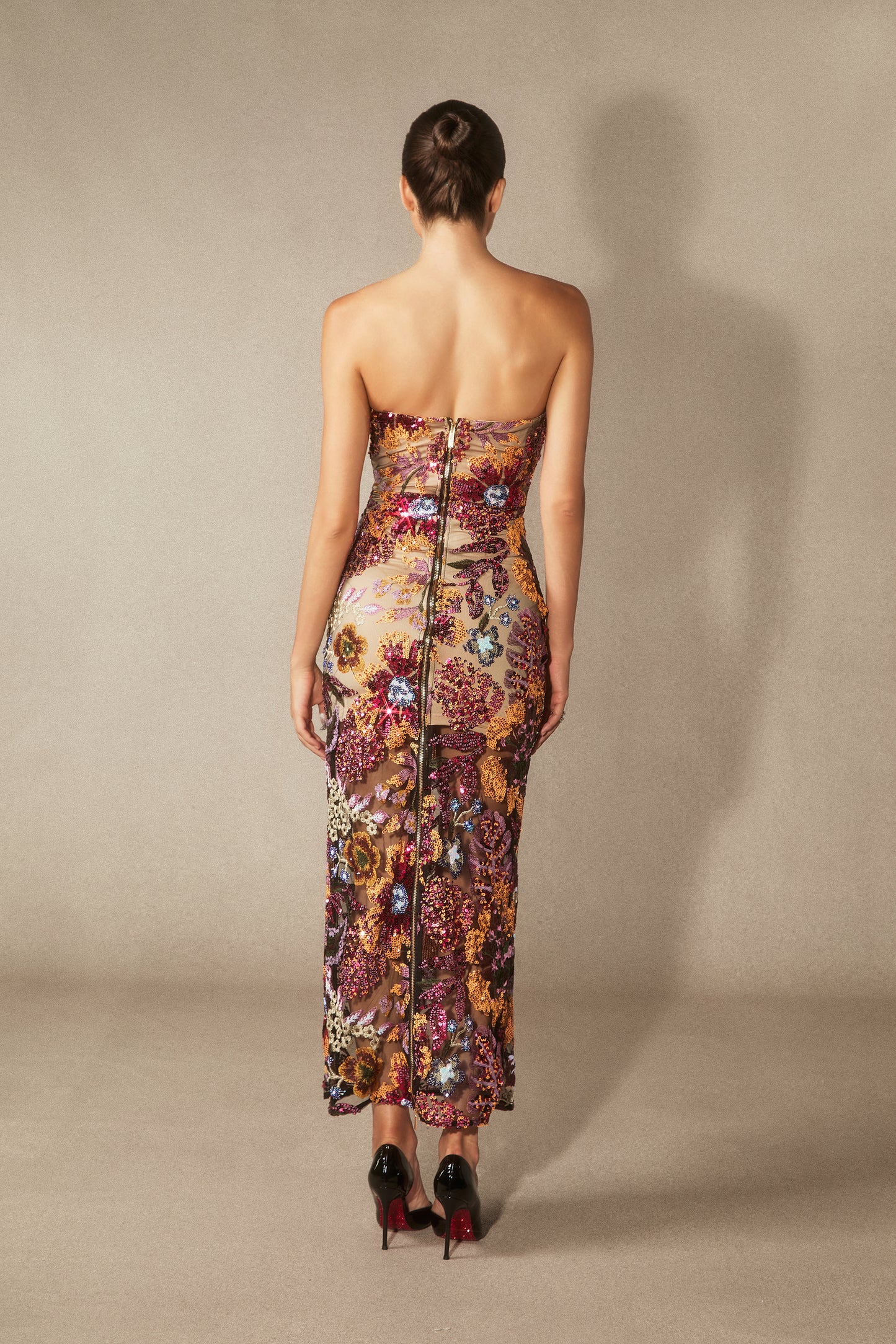 Aurora Floral-embroidered Strapless Maxi Dress
