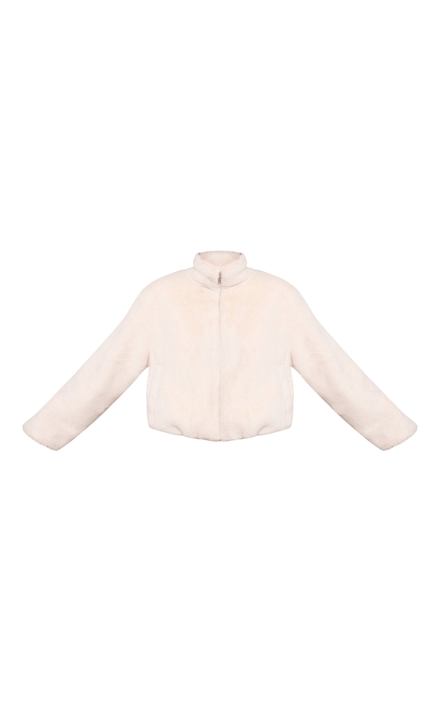 White Plush Faux Fur Cropped Bomber Style Coat image 5