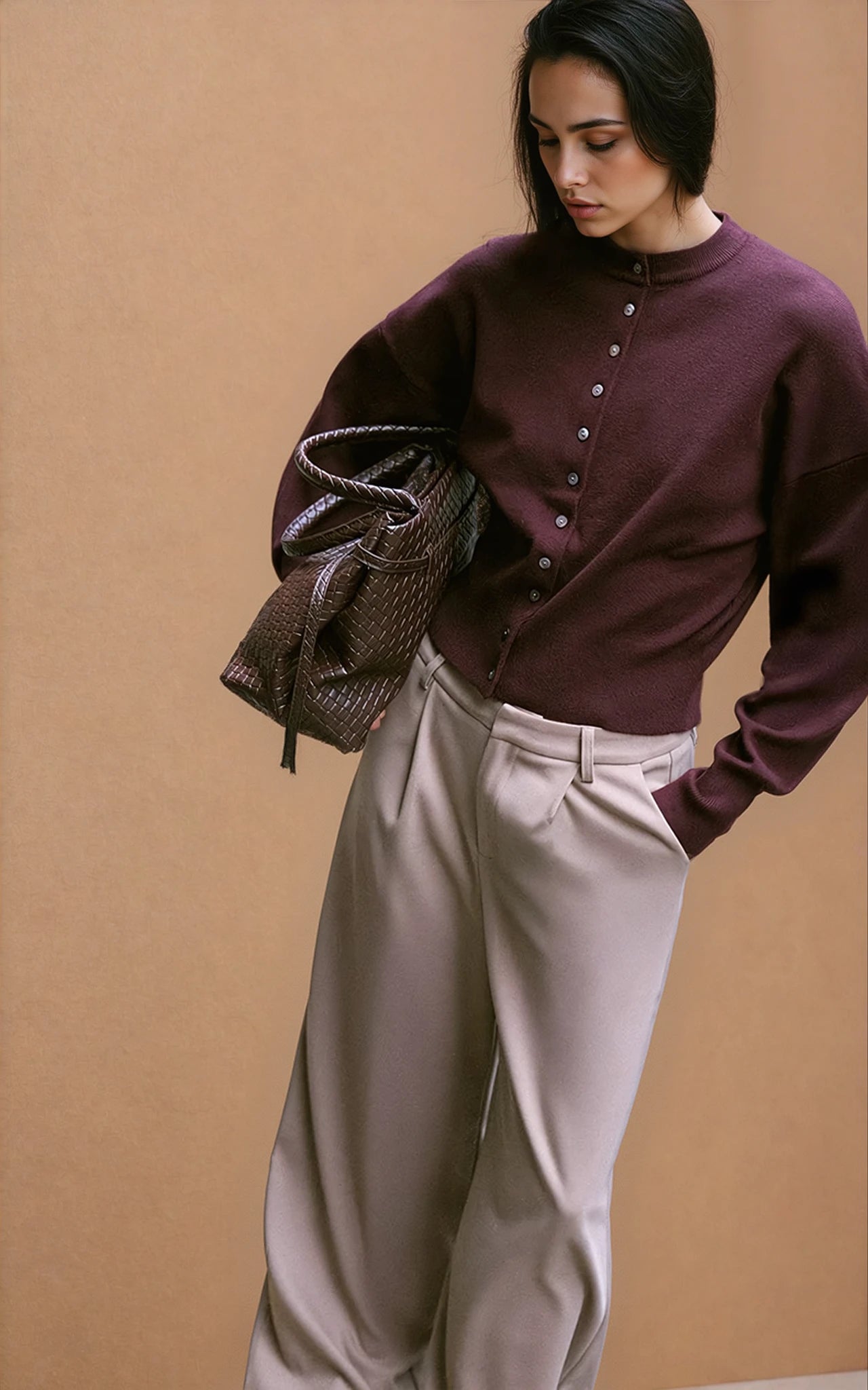 Wine Compact Knit Cardigan image 1