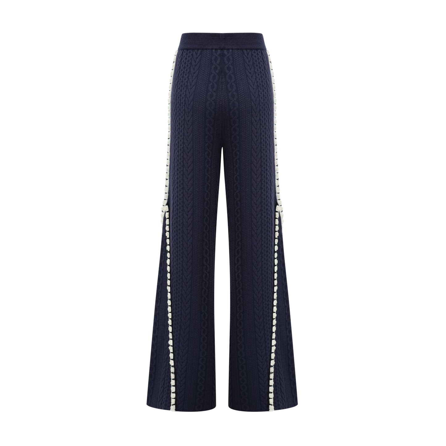 Elvira navy blue crochet-knit cardigan & trousers matching set