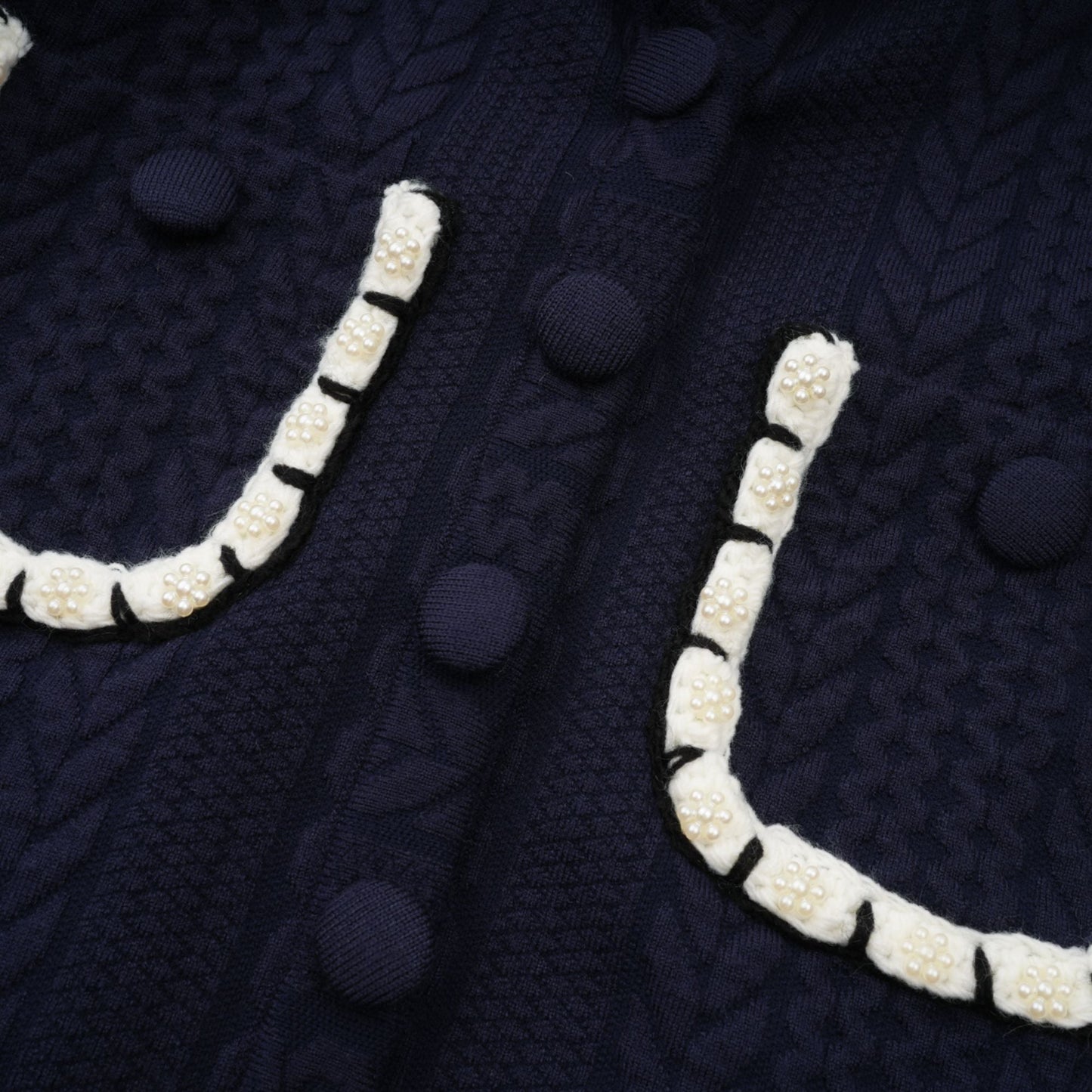 Elvira navy blue crochet-knit cardigan & trousers matching set