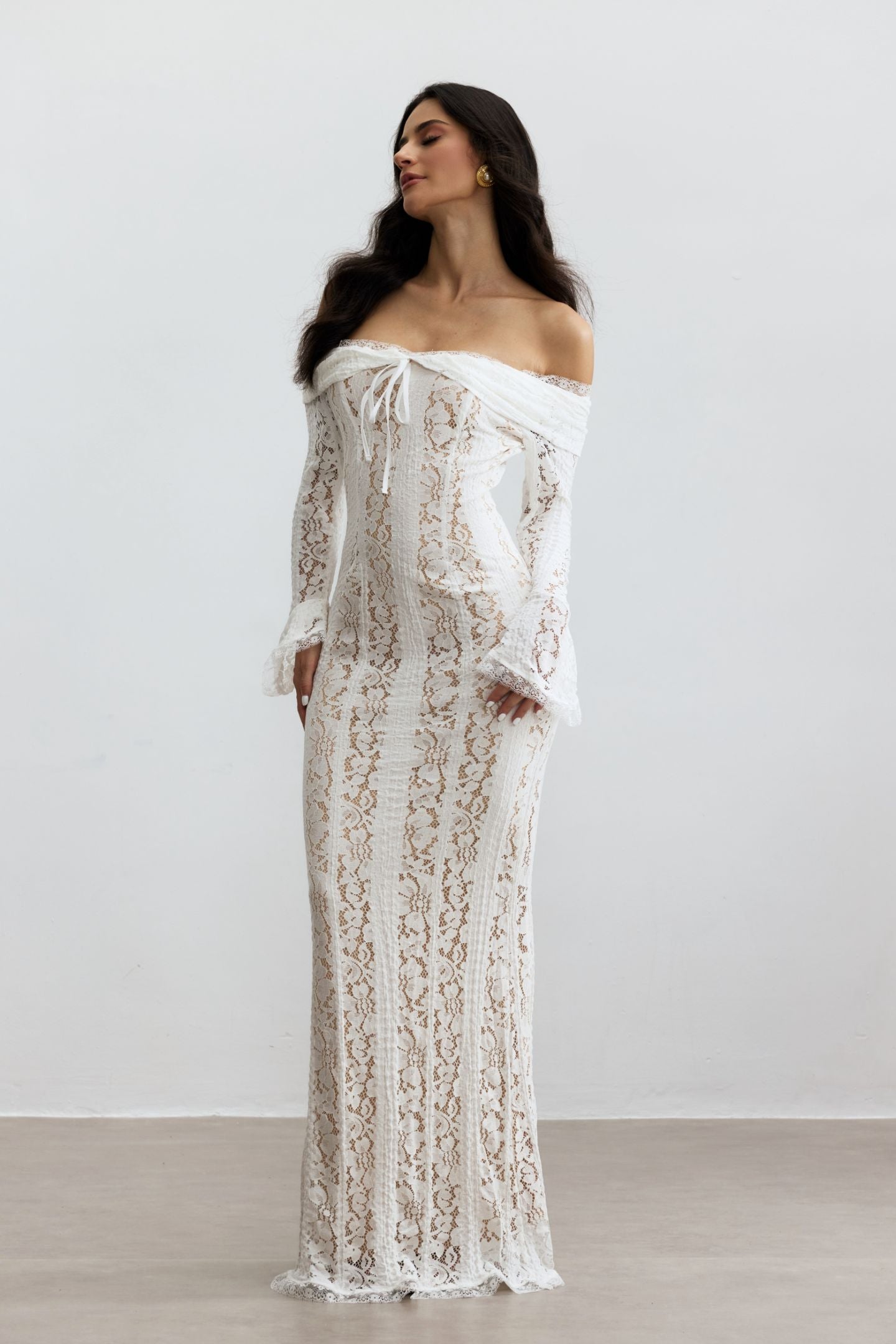 Lace Haven Off-Shoulder Maxi Dress