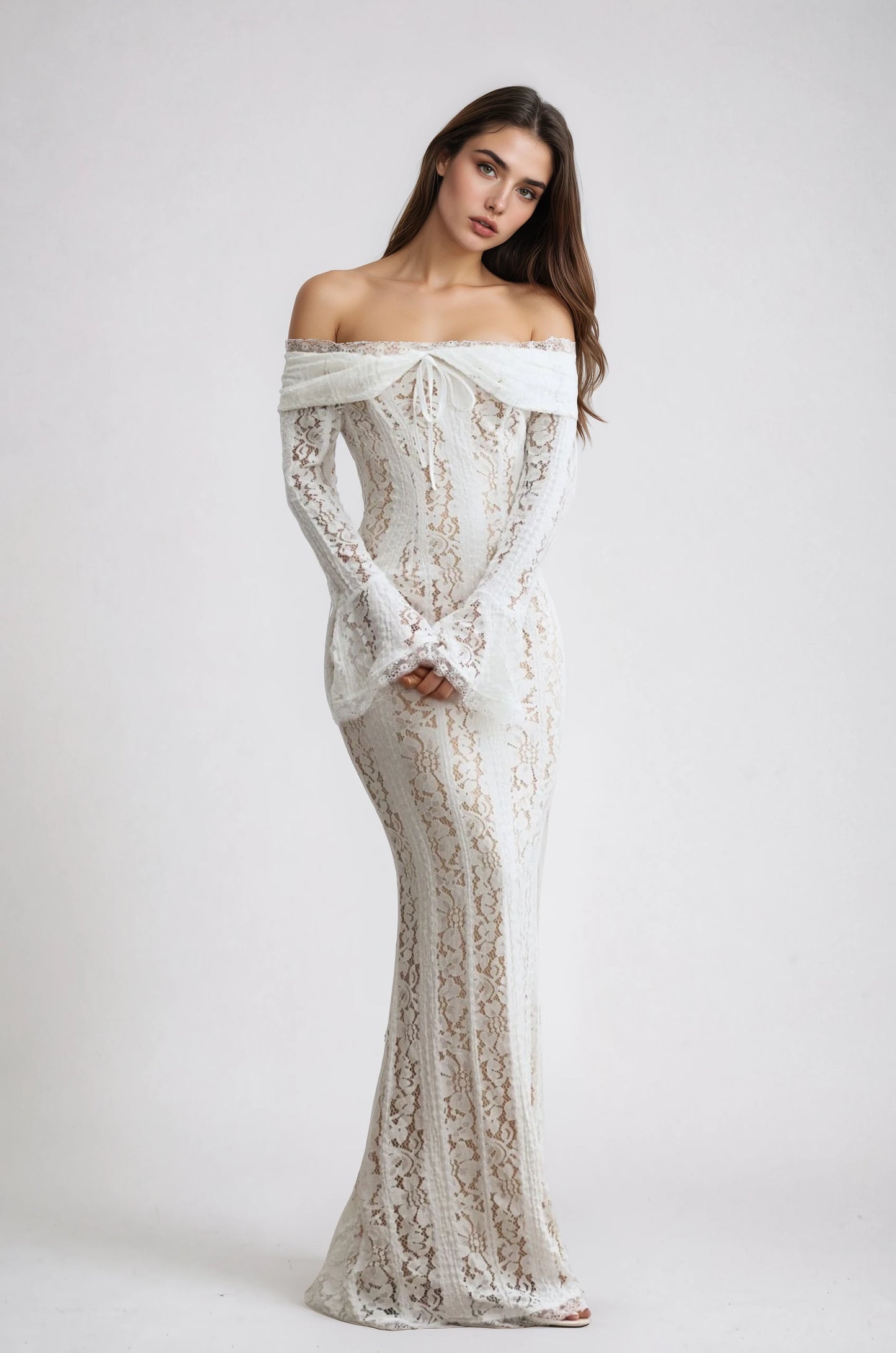 Lace Haven Off-Shoulder Maxi Dress