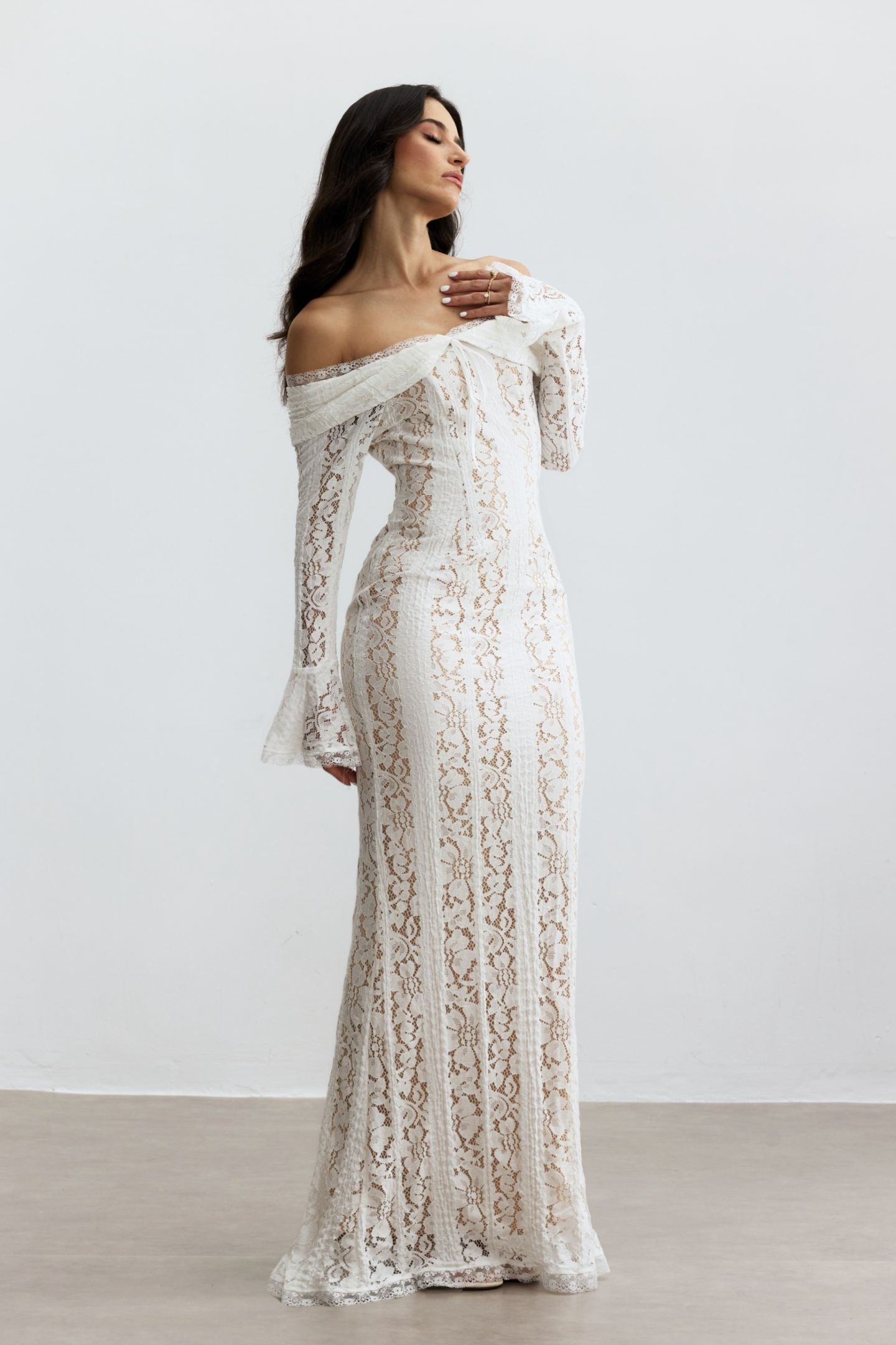 Lace Haven Off-Shoulder Maxi Dress