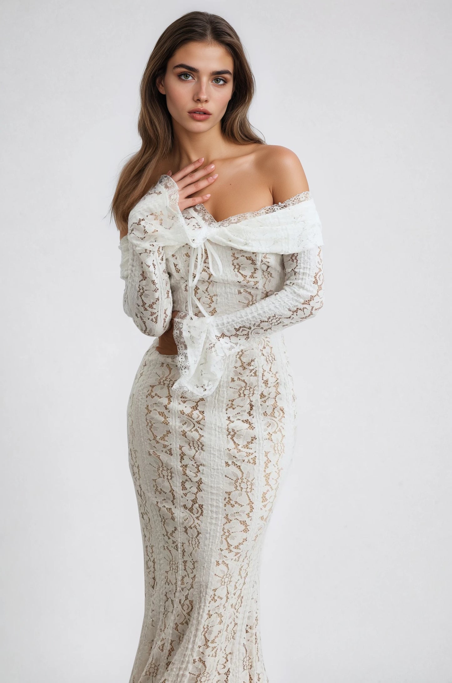 Lace Haven Off-Shoulder Maxi Dress