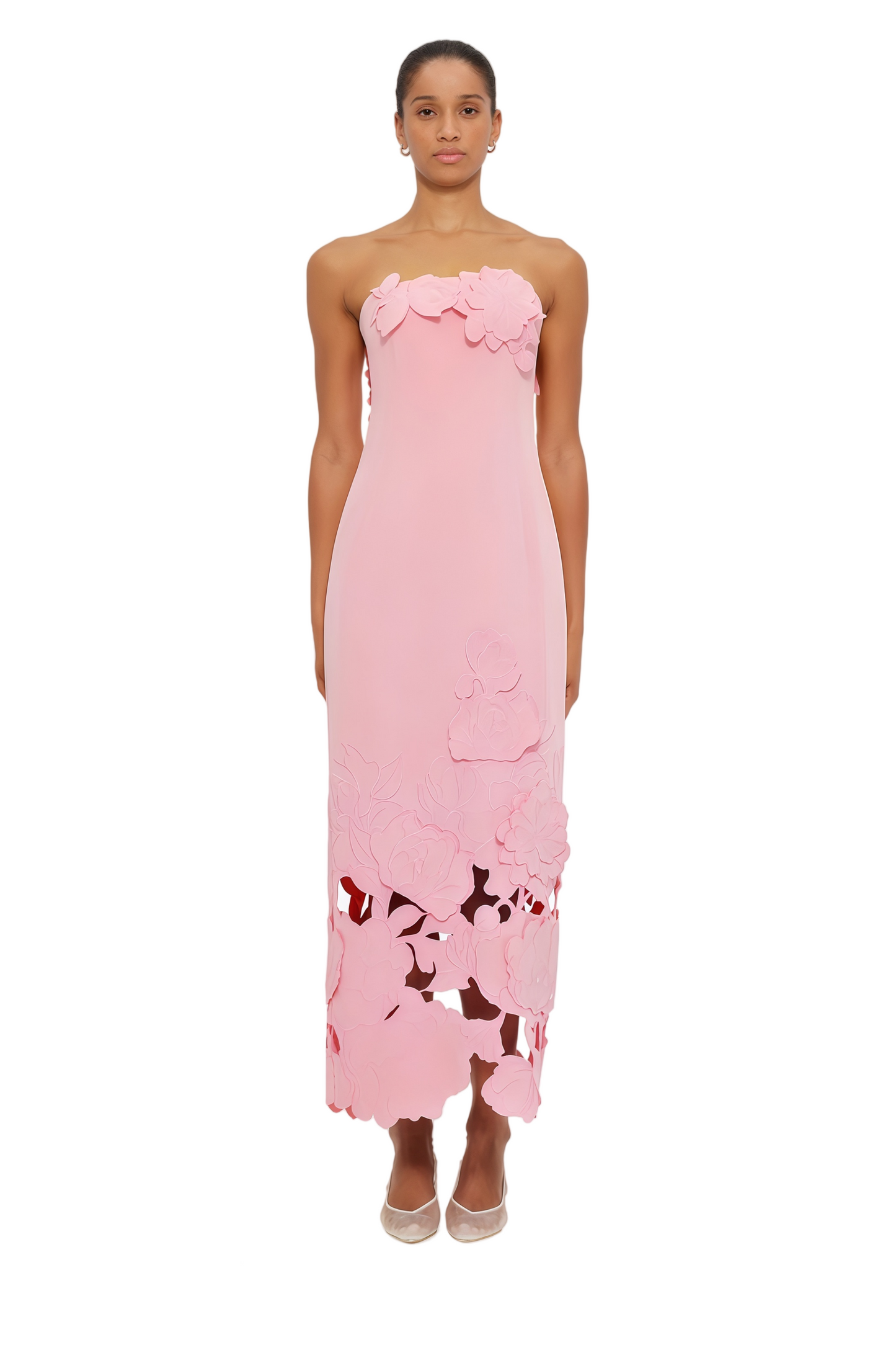 Inga Pink Strapless Floral Embroidered Maxi Dress