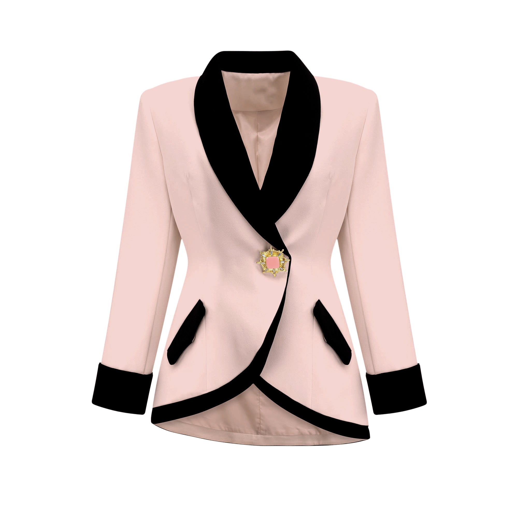 Vespera Contrast Color Two-Piece Jacket and Skirt Set