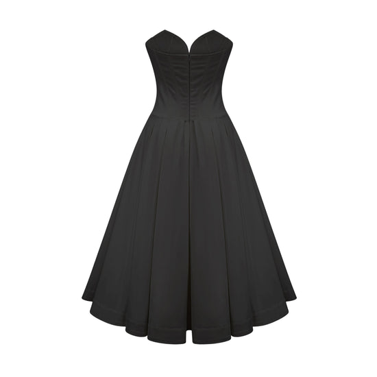 Katherine Black Off-Shoulder Corset Midi Dress
