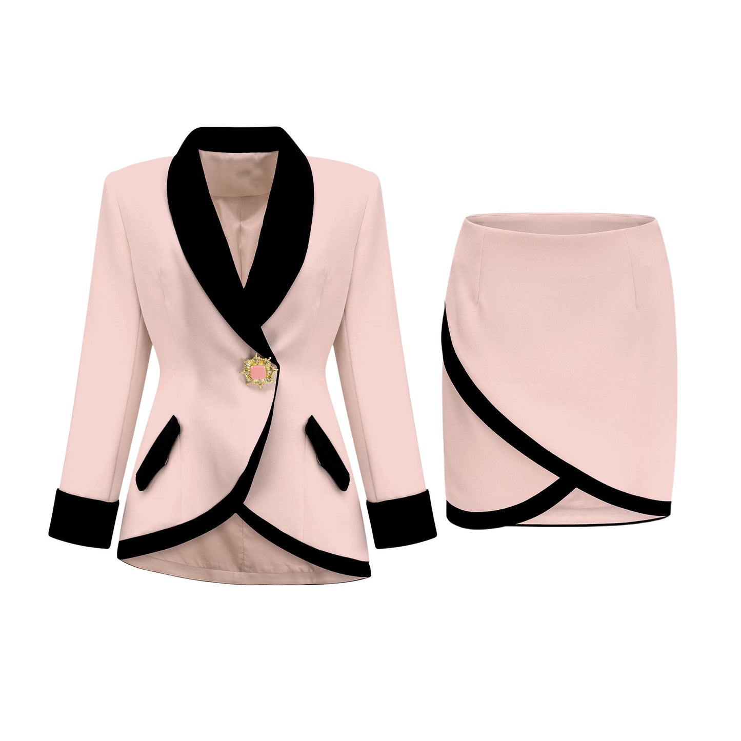 Vespera Contrast Color Two-Piece Jacket and Skirt Set