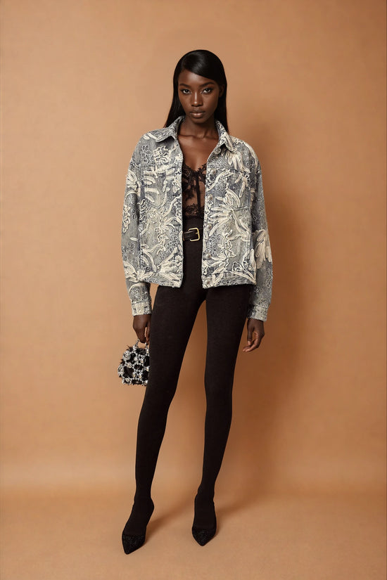 Mailys blue sequined flower-embroidered denim jacket