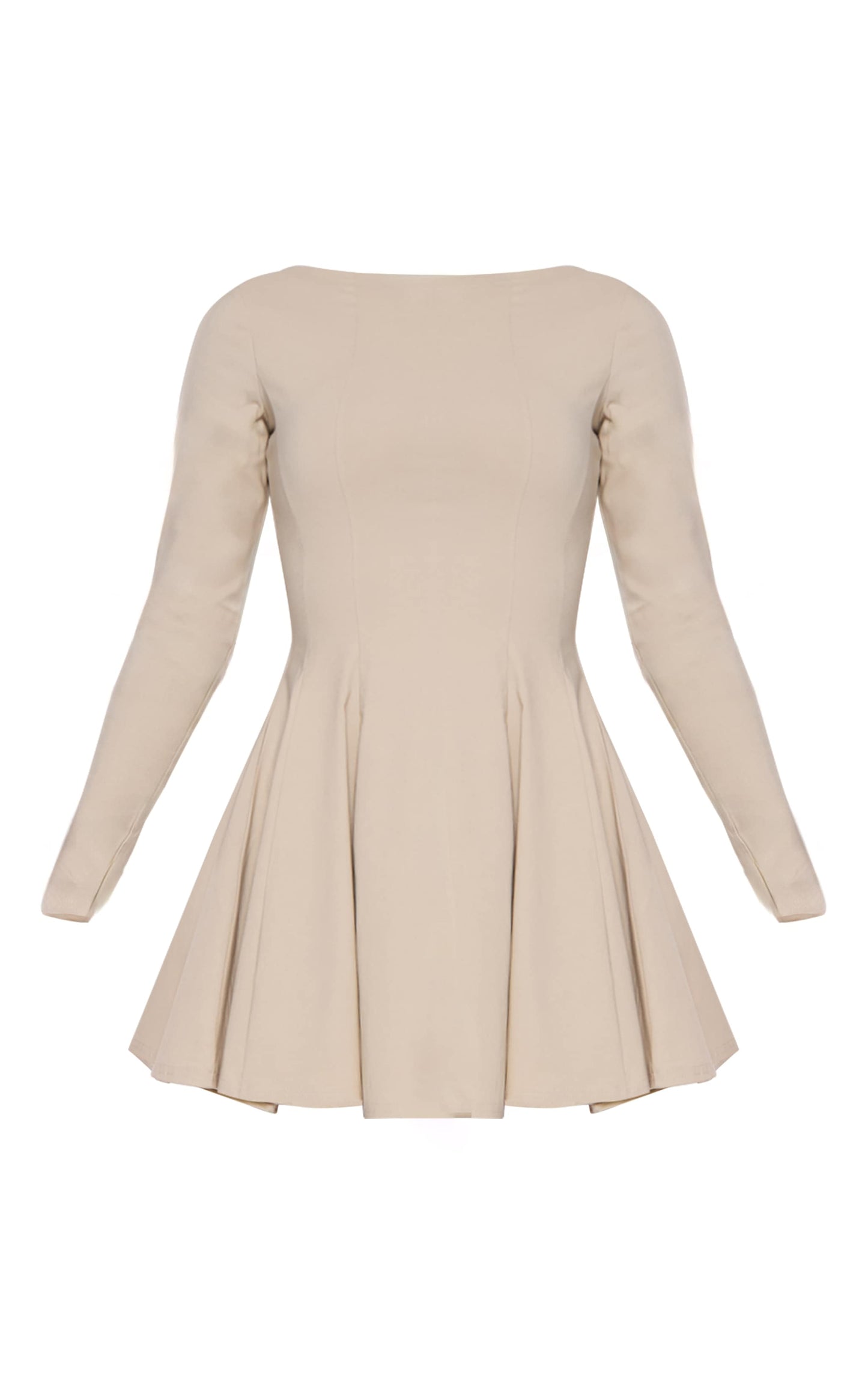 Stone Stretch Woven Boat Neck Long Sleeve Pleated Shift Dress image 5