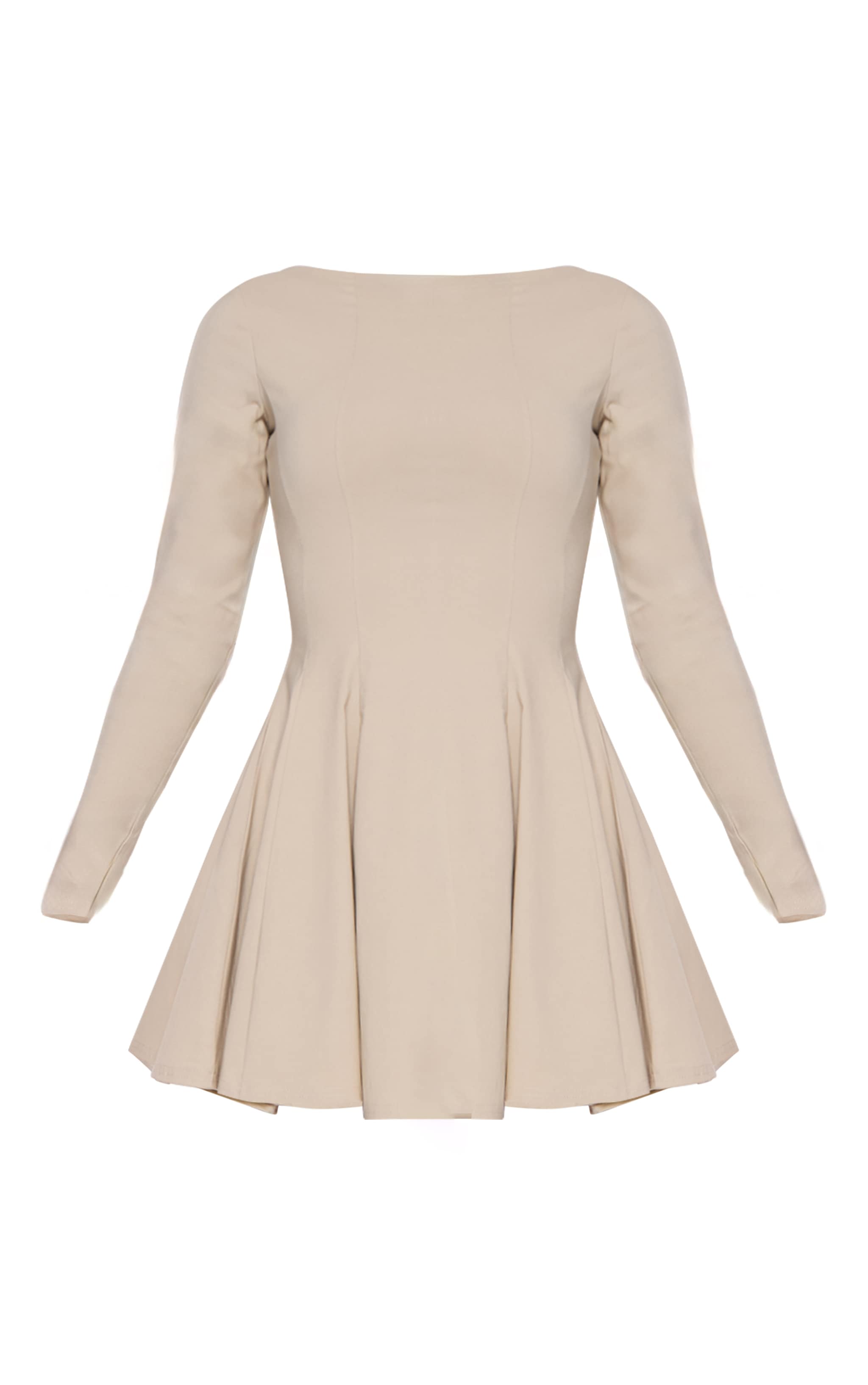 Stone Stretch Woven Boat Neck Long Sleeve Pleated Shift Dress image 5