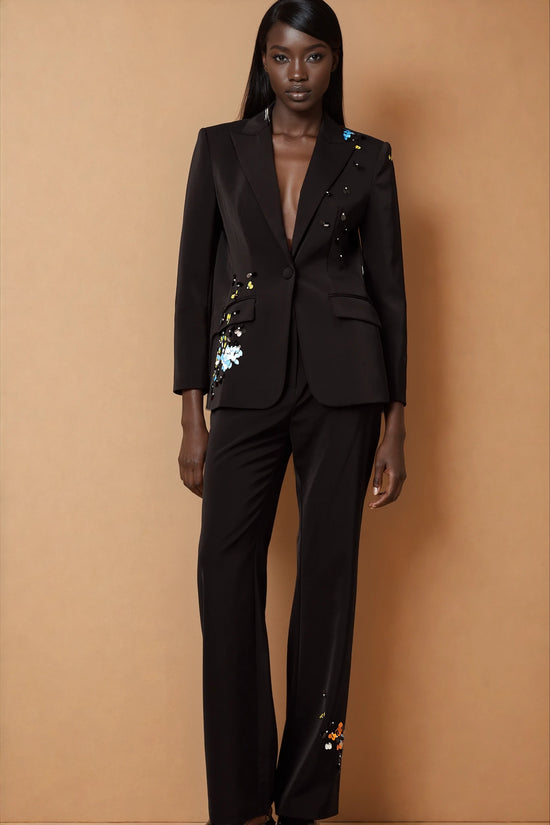 Simona black sequined blazer & trousers matching set