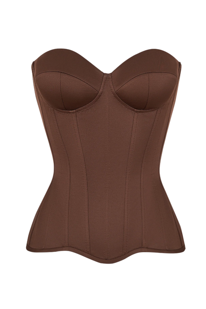 Brown satin corset with cups