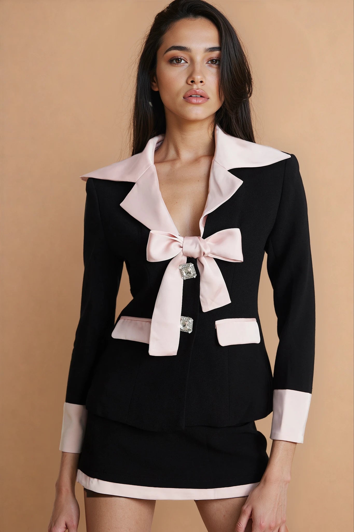 Uaine Black Two-Piece Jacket and Skirt Set