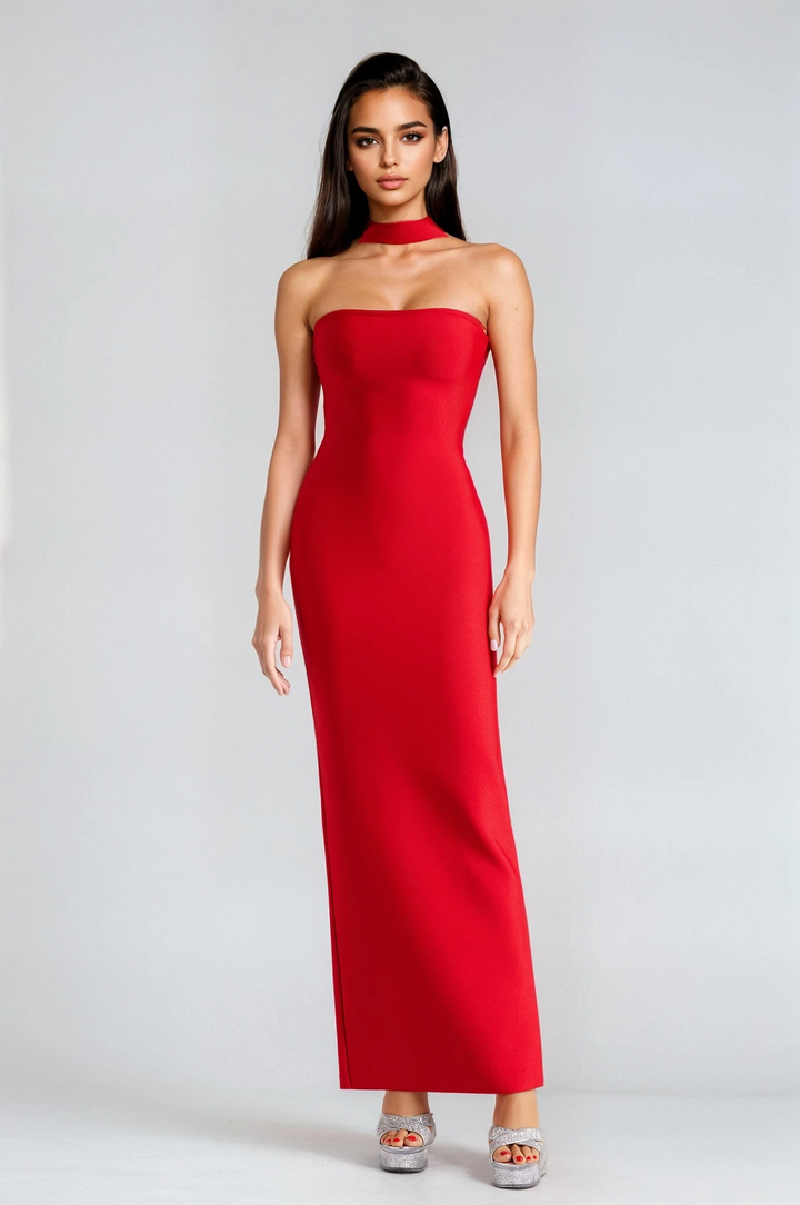Scarlet Red Strapless Midi Dress