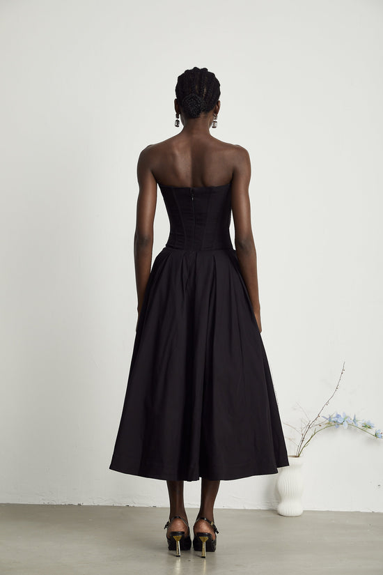 Katherine Black Off-Shoulder Corset Midi Dress