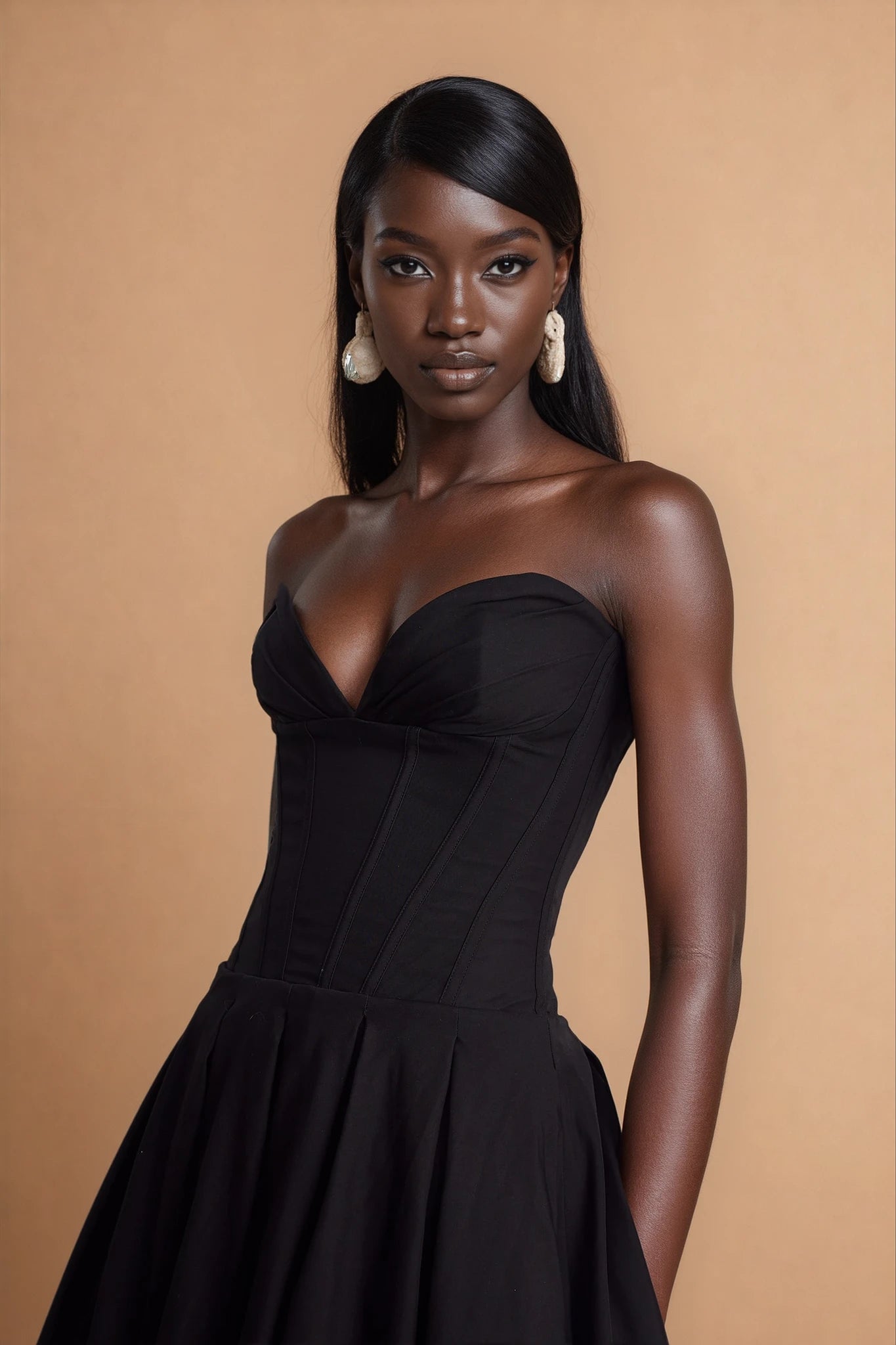 Katherine Black Off-Shoulder Corset Midi Dress