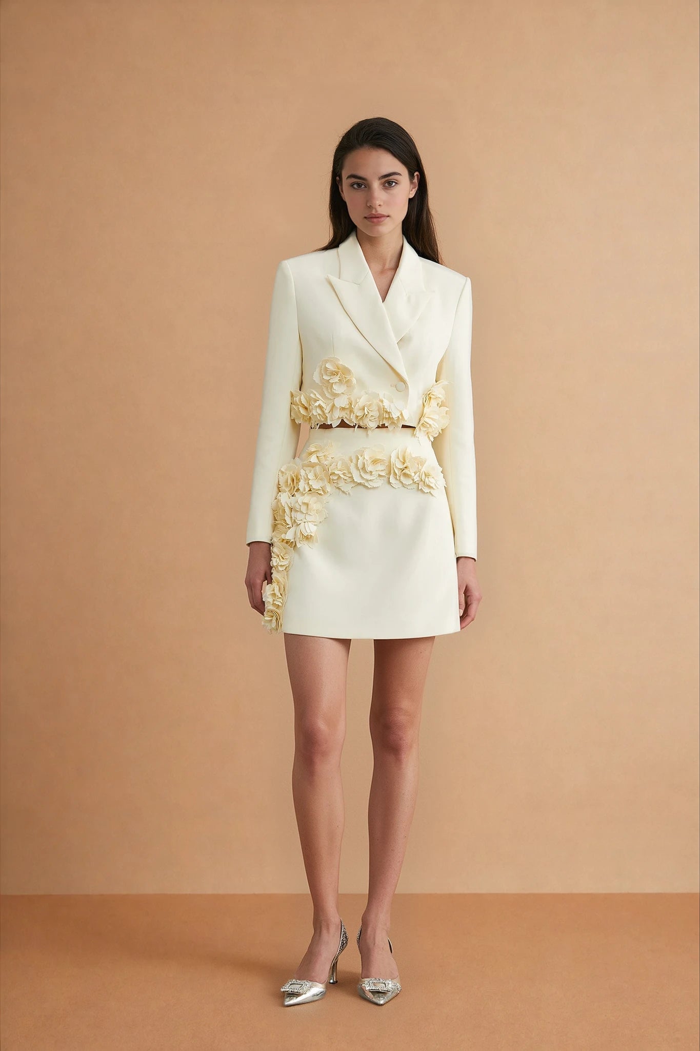 Vivien floral-appliqué jacket & skirt matching set