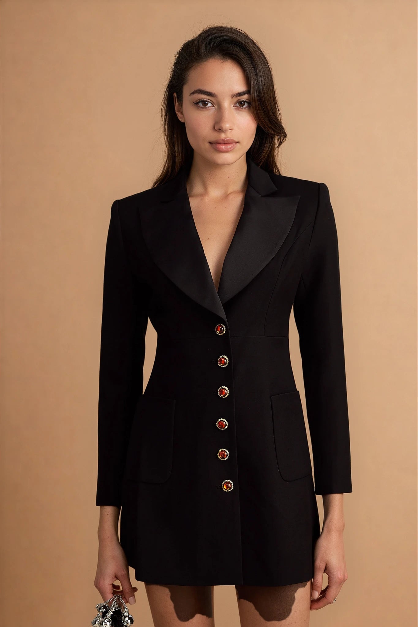 Aurore black single-breasted blazer dress