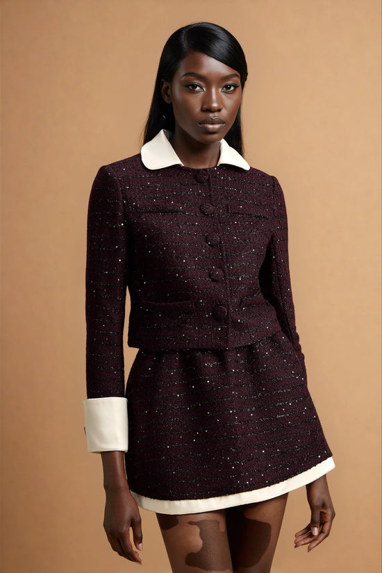 Brigitte purple sequined tweed jacket & skirt matching set