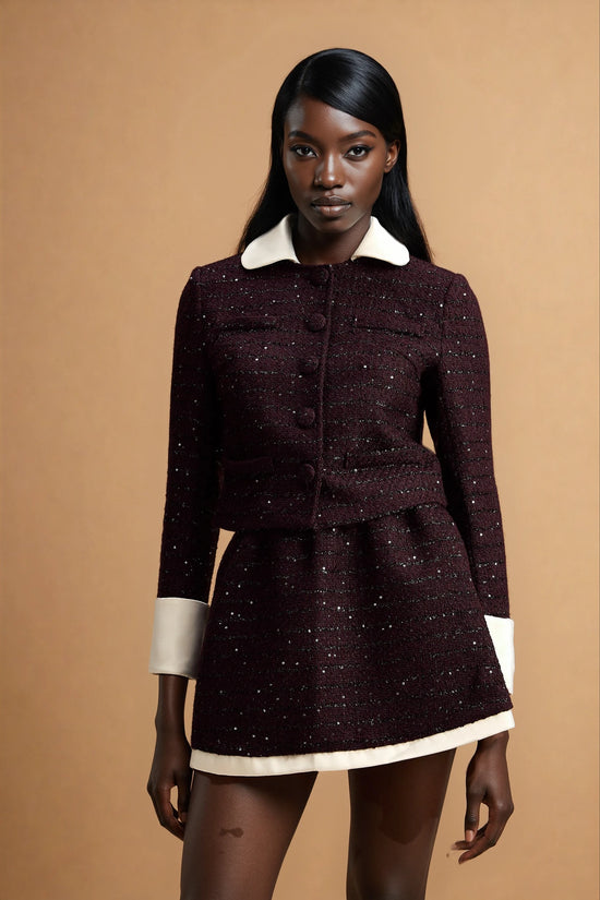 Brigitte purple sequined tweed jacket & skirt matching set