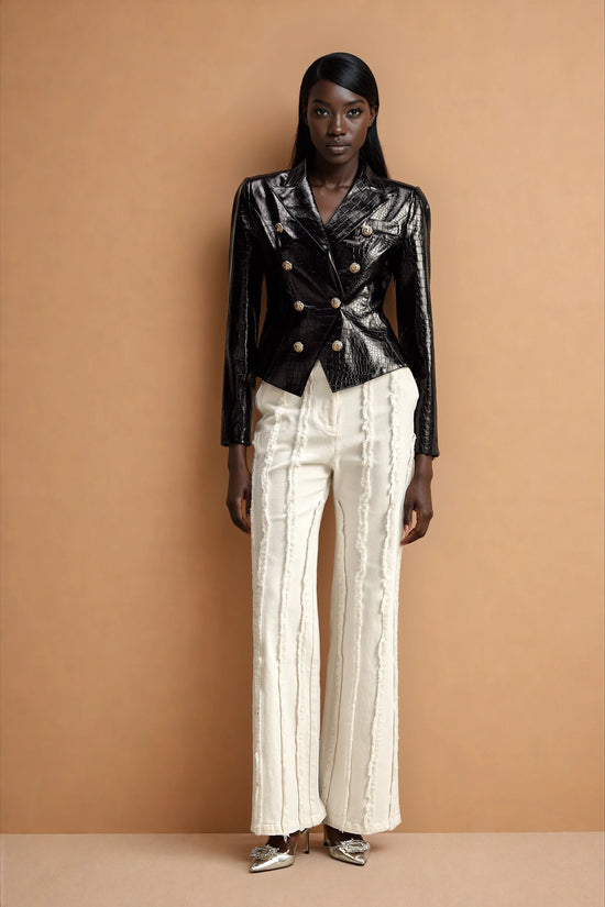 Élodie black cinched-waist leather jacket