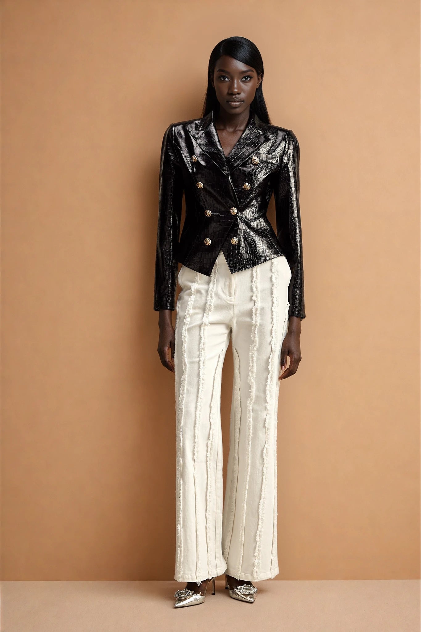 Élodie black cinched-waist leather jacket