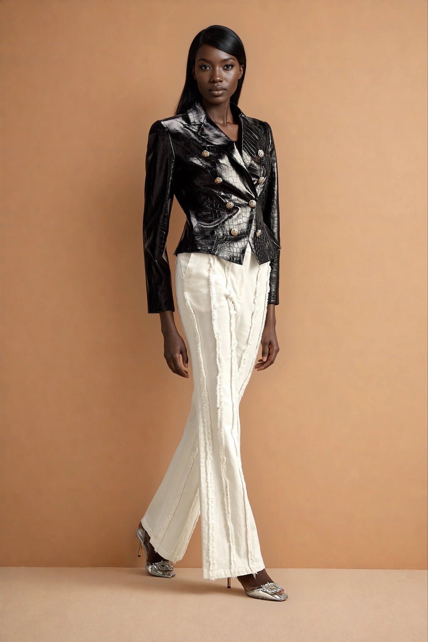 Élodie black cinched-waist leather jacket