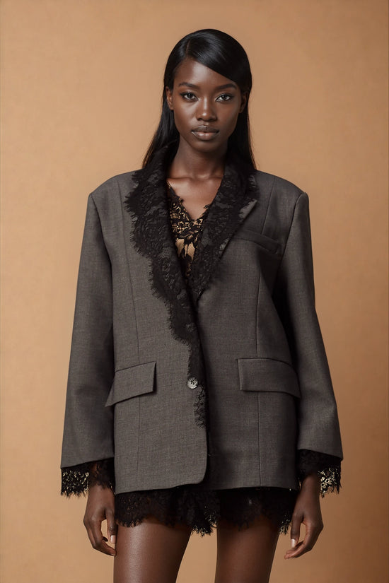Dianthe grey lace-panel blazer