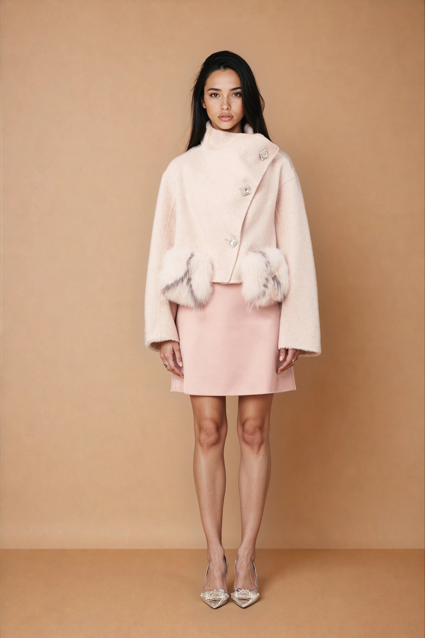 Vienne pink diagonal-placket short coat