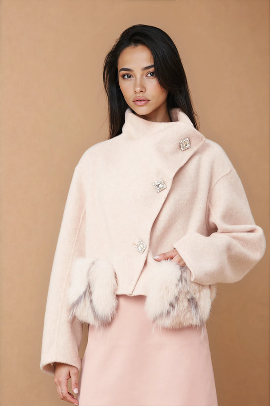 Vienne pink diagonal-placket short coat