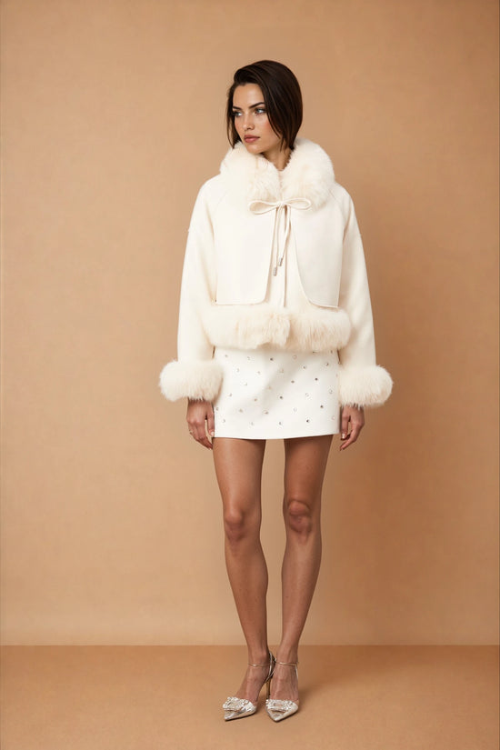 Cécile white suede fur padded short coat