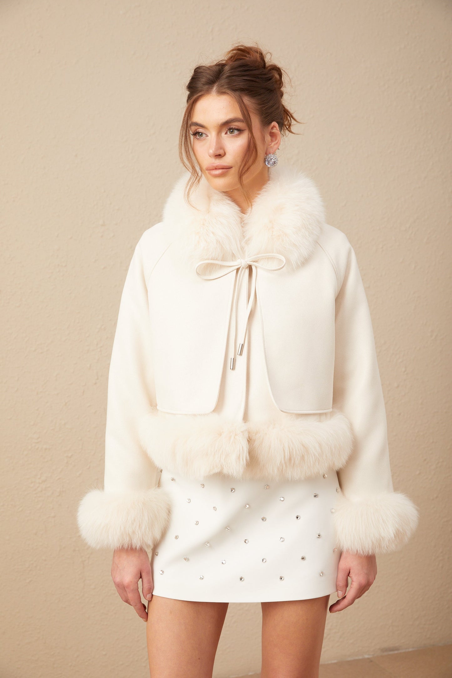 Cécile white suede fur padded short coat