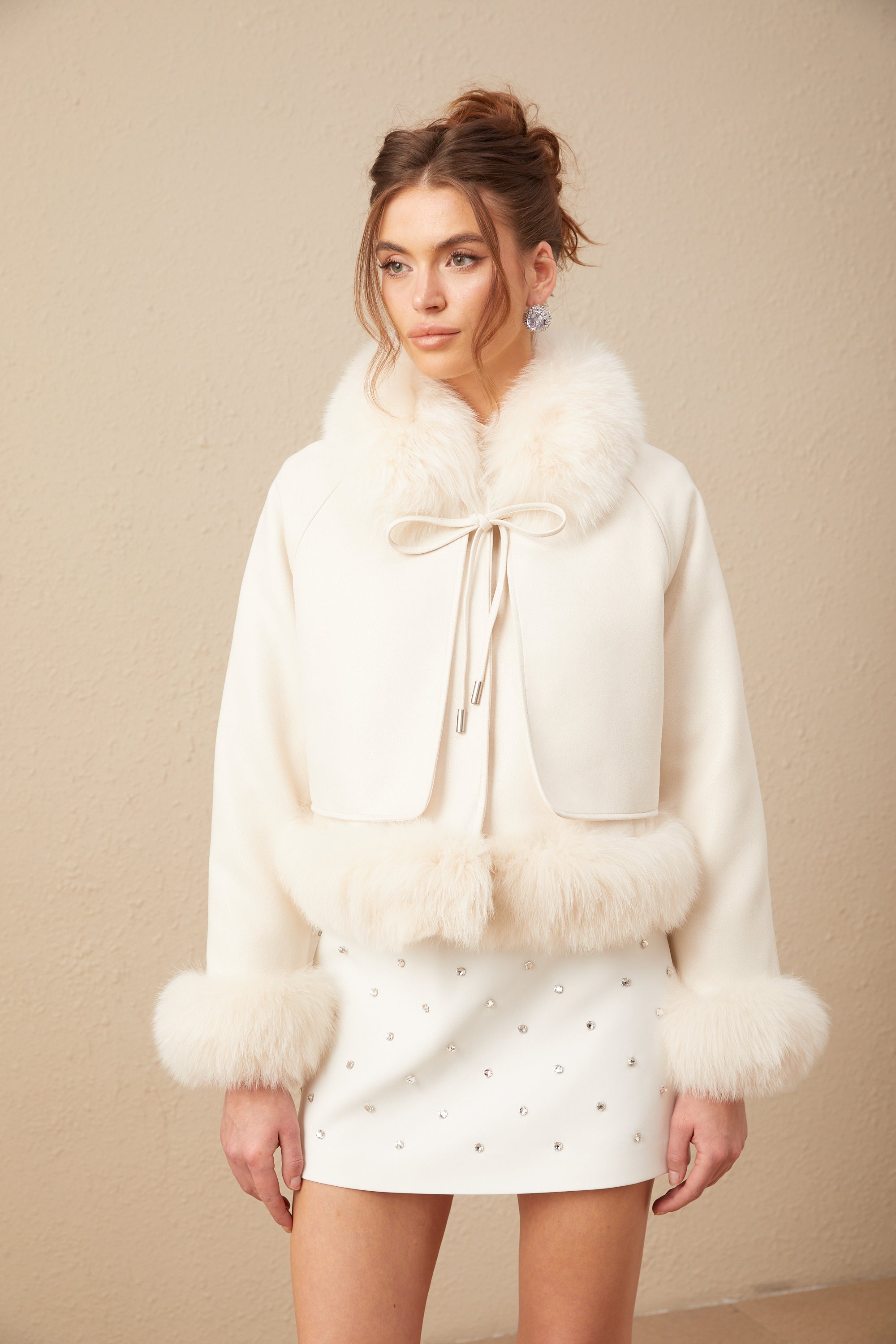Cécile white suede fur padded short coat
