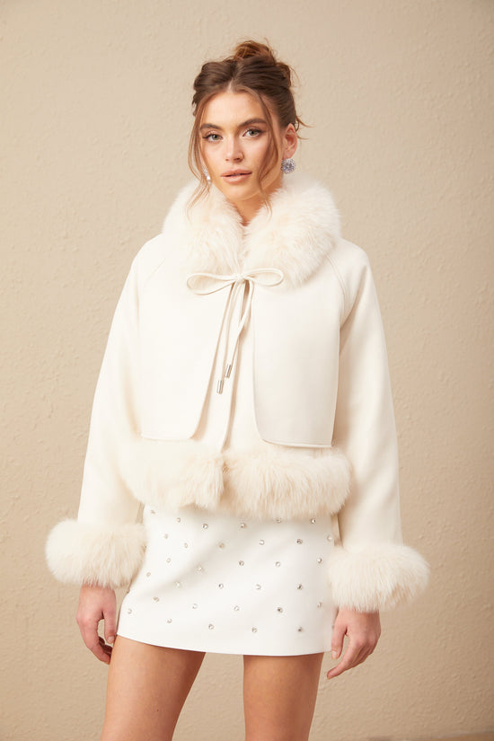 Cécile white suede fur padded short coat