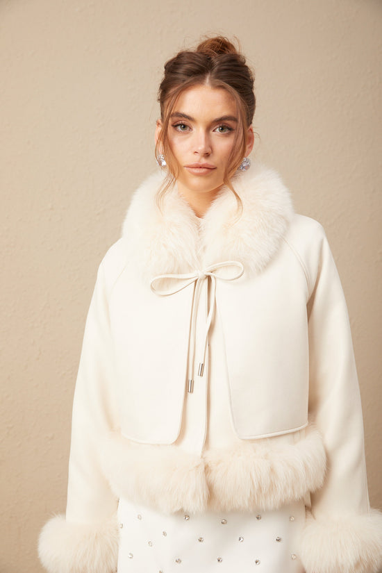 Cécile white suede fur padded short coat