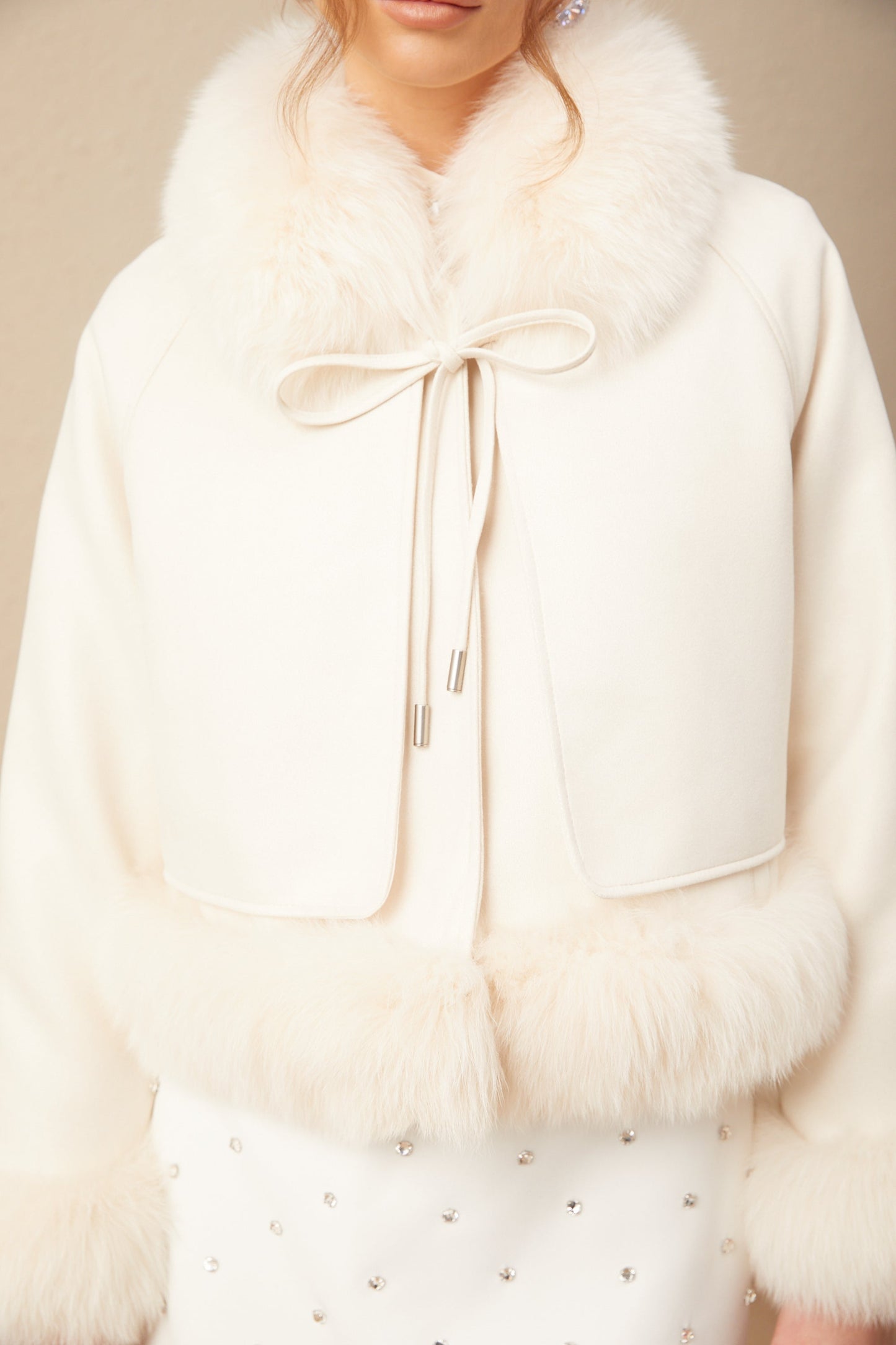 Cécile white suede fur padded short coat