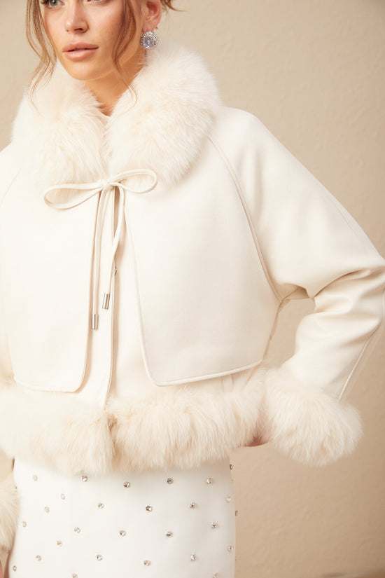 Cécile white suede fur padded short coat