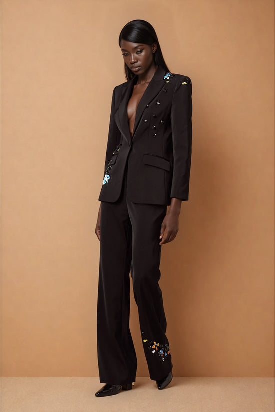 Simona black sequined blazer & trousers matching set