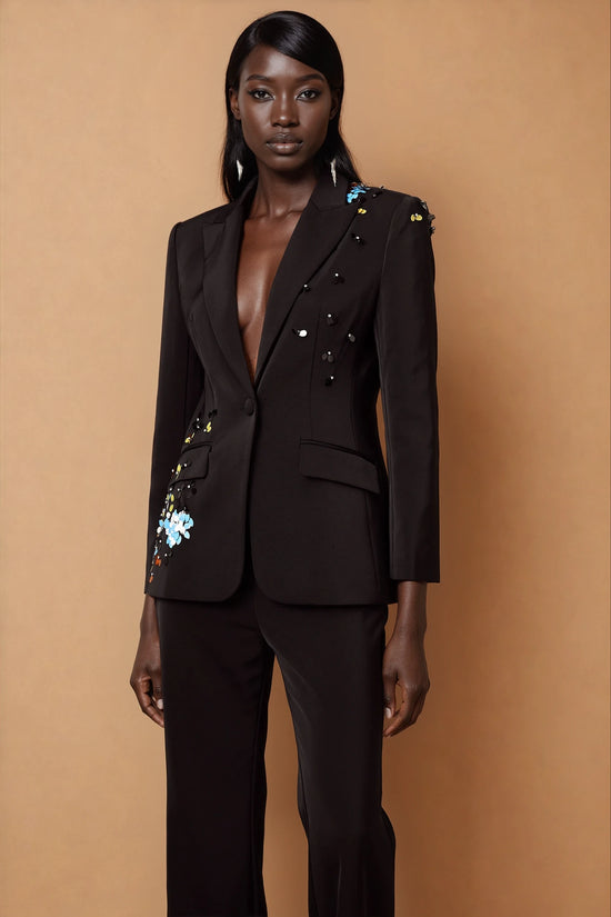 Simona black sequined blazer & trousers matching set