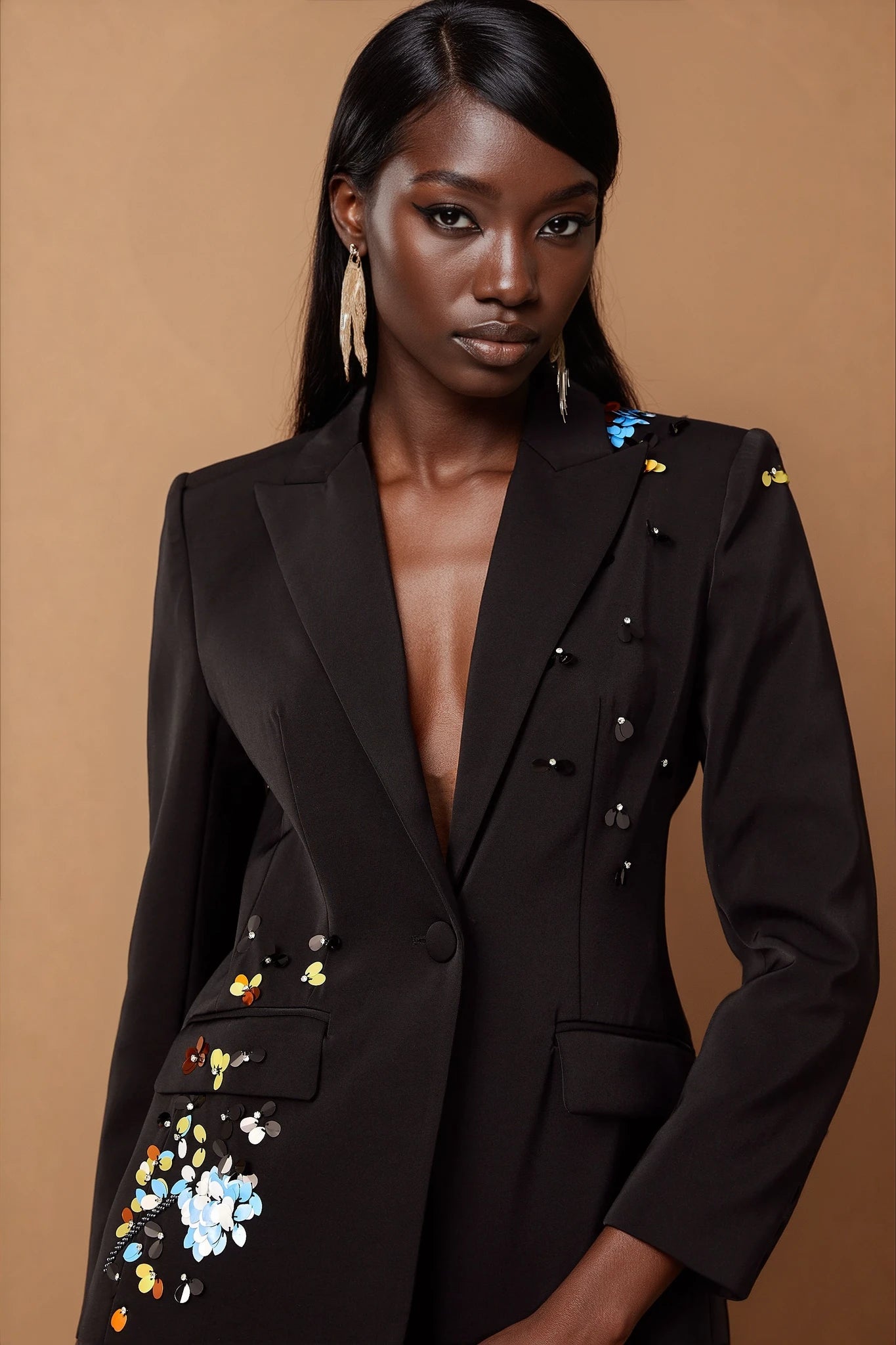 Simona black sequined blazer & trousers matching set