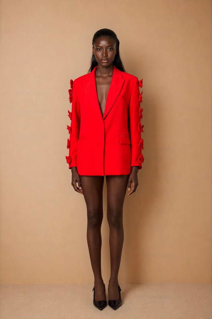 Bella red bowknot cut-out blazer