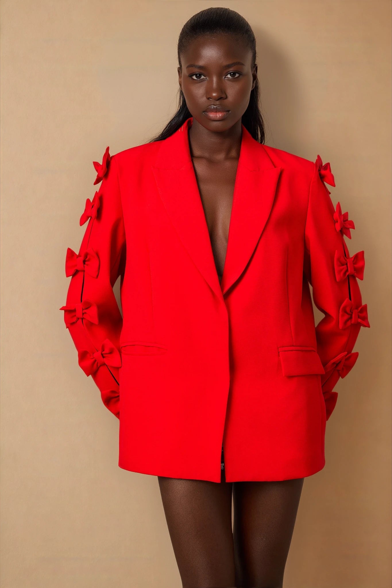 Bella red bowknot cut-out blazer